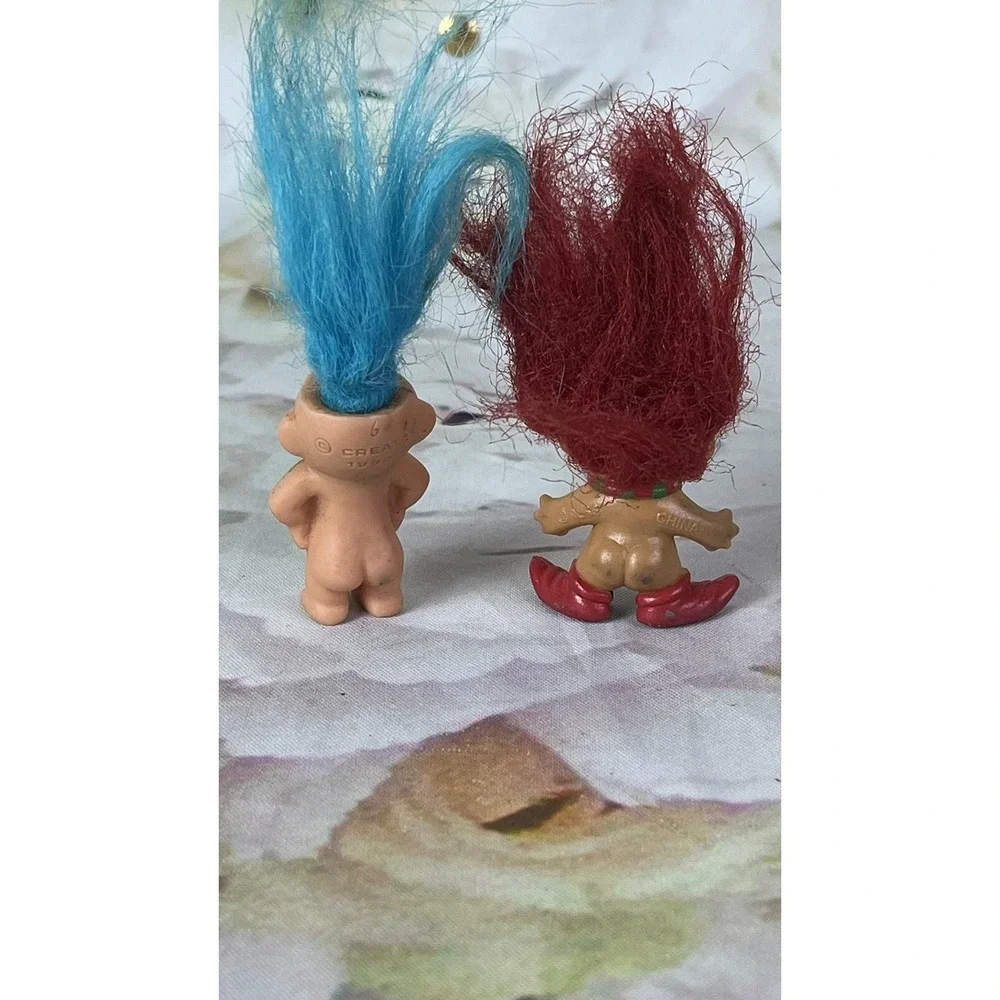RUSS Troll Pencil Topper Creata 1992 Mini Troll Doll Blue Hair Red Hair Elf